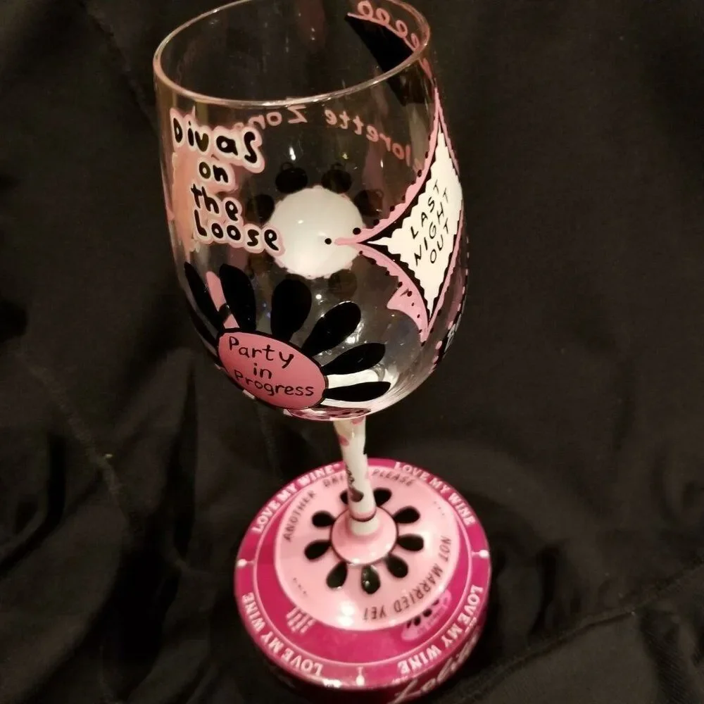 Lolita Handpainted Bachelorette Wine Glass Last Night Out Bride 15 oz New
